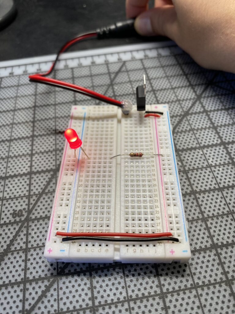 Red RED lit on a breadboard