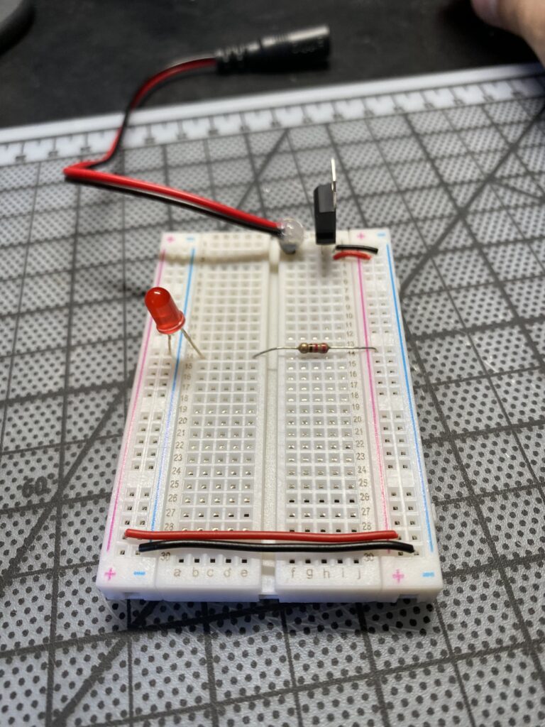 Red LED off on a breadboard